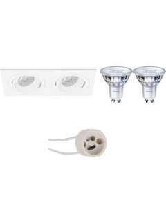 PHILIPS - LED Spot Set - SceneSwitch 827 36D - Pragmi Borny Pro - GU10 Sockel - Dimmbar - Einbau Rechteckig Doppel - Mattweiß - 1.5W-5W - Warmweiß 2200K-2700K - Kippbar - 175x92mm