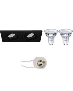 PHILIPS - LED Spot Set - SceneSwitch 827 36D - Pragmi Borny Pro - GU10 Fitting - Dimbaar - Inbouw Rechthoek Dubbel - Mat Zwart - 1.5W-5W - Warm Wit 2200K-2700K - Kantelbaar - 175x92mm