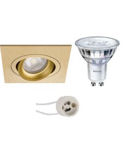 PHILIPS - LED Spot Set - SceneSwitch 827 36D - Pragmi Borny Pro - GU10 Fitting - Dimbaar - Inbouw Vierkant - Mat Goud - 1.5W-5W - Warm Wit 2200K-2700K - Kantelbaar - 92mm