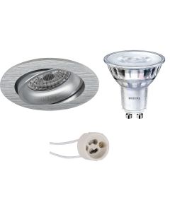 PHILIPS - LED Spot Set - SceneSwitch 827 36D - Pragmi Delton Pro - GU10 Fitting - Dimbaar - Inbouw Rond - Mat Zilver - 1.5W-5W - Warm Wit 2200K-2700K - Kantelbaar - Ø82mm