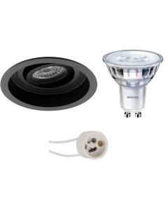 PHILIPS - LED Spot Set - SceneSwitch 827 36D - Pragmi Domy Pro - GU10 Fitting - Dimbaar - Inbouw Rond - Mat Zwart - 1.5W-5W - Warm Wit 2200K-2700K - Verdiept - Kantelbaar - Ø105mm