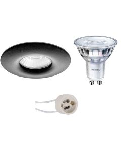 PHILIPS - LED Spot Set - SceneSwitch 827 36D - Pragmi Luno Pro - Waterdicht IP65 - GU10 Fitting - Dimbaar - Inbouw Rond - Mat Zwart - 1.5W-5W - Warm Wit 2200K-2700K - Ø82mm