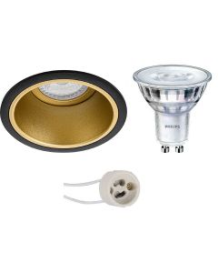 PHILIPS - LED Spot Set - SceneSwitch 827 36D - Pragmi Minko Pro - GU10 Fitting - Dimbaar - Inbouw Rond - Mat Zwart/Goud - 1.5W-5W - Warm Wit 2200K-2700K - Verdiept - Ø90mm