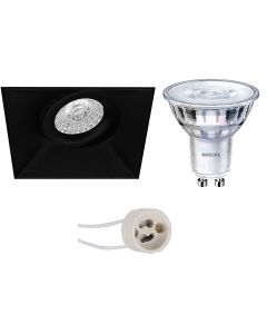 PHILIPS - LED Spot Set - SceneSwitch 827 36D - Pragmi Nivas Pro - GU10 Fitting - Dimbaar - Inbouw Vierkant - Mat Zwart - 1.5W-5W - Warm Wit 2200K-2700K - Trimless - Kantelbaar - 150mm