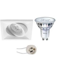 PHILIPS - LED Spot Set - SceneSwitch 827 36D - Pragmi Qiundo Pro - GU10 Fitting - Dimbaar - Inbouw Vierkant - Mat Wit - 1.5W-5W - Warm Wit 2200K-2700K - Kantelbaar - 80mm