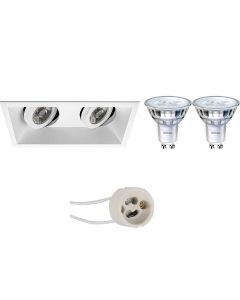 PHILIPS - LED Spot Set - SceneSwitch 827 36D - Pragmi Zano Pro - GU10 Fitting - Dimbaar - Inbouw Rechthoek Dubbel - Mat Wit - 1.5W-5W - Warm Wit 2200K-2700K - Kantelbaar - 185x93mm