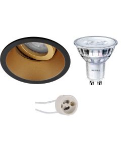 PHILIPS - LED Spot Set - SceneSwitch 827 36D - Pragmi Zano Pro - GU10 Fitting - Dimbaar - Inbouw Rond - Mat Zwart/Goud - 1.5W-5W - Warm Wit 2200K-2700K - Kantelbaar - Ø93mm