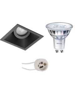 PHILIPS - LED Spot Set - SceneSwitch 827 36D - Pragmi Zano Pro - GU10 Fitting - Dimbaar - Inbouw Vierkant - Mat Zwart - 1.5W-5W - Warm Wit 2200K-2700K - Kantelbaar - 93mm