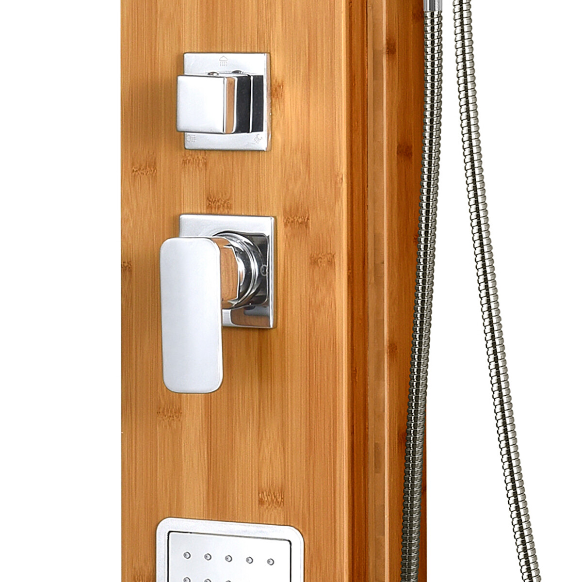 Duschpaneel - Duschsäule - Duschsystem - Leoni Krim - 150x22cm - Thermostatisch - Edelstahl - Bambus