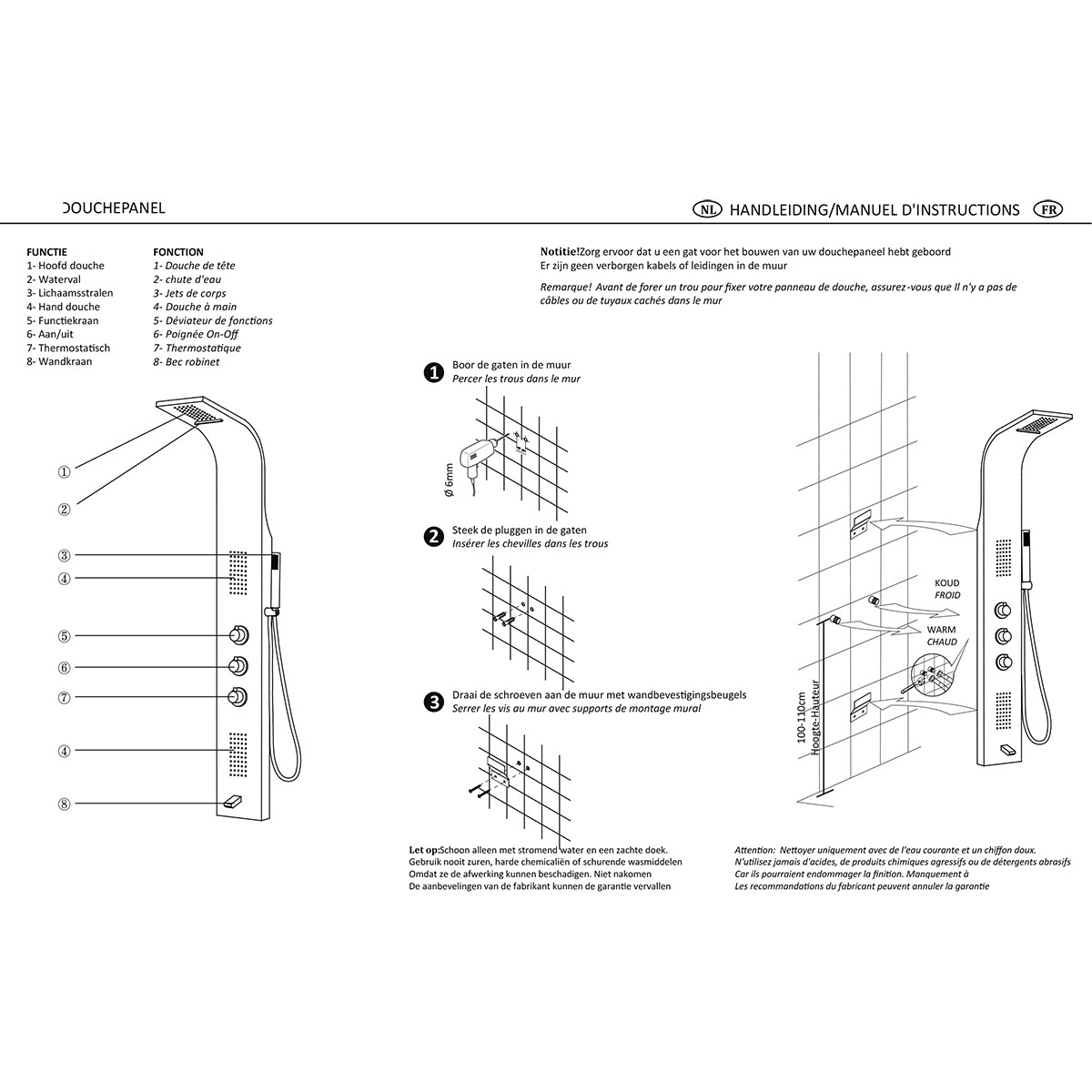 Duschpaneel - Duschsäule - Duschsystem - Leoni Santi - 160x20cm - Thermostatisch - Edelstahl - Weiß