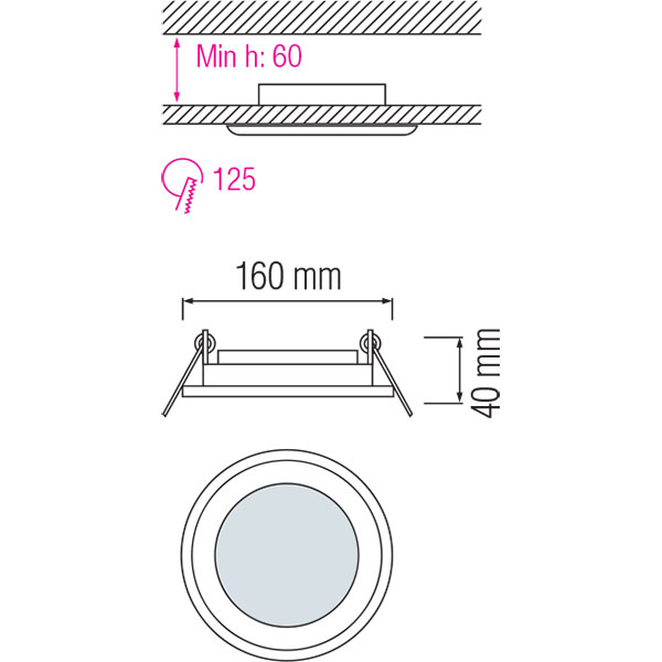 LED Downlight Slim - Einbau Rund 12W - Warmweiß 3000K - Mattweiß Glas - Ø160mm