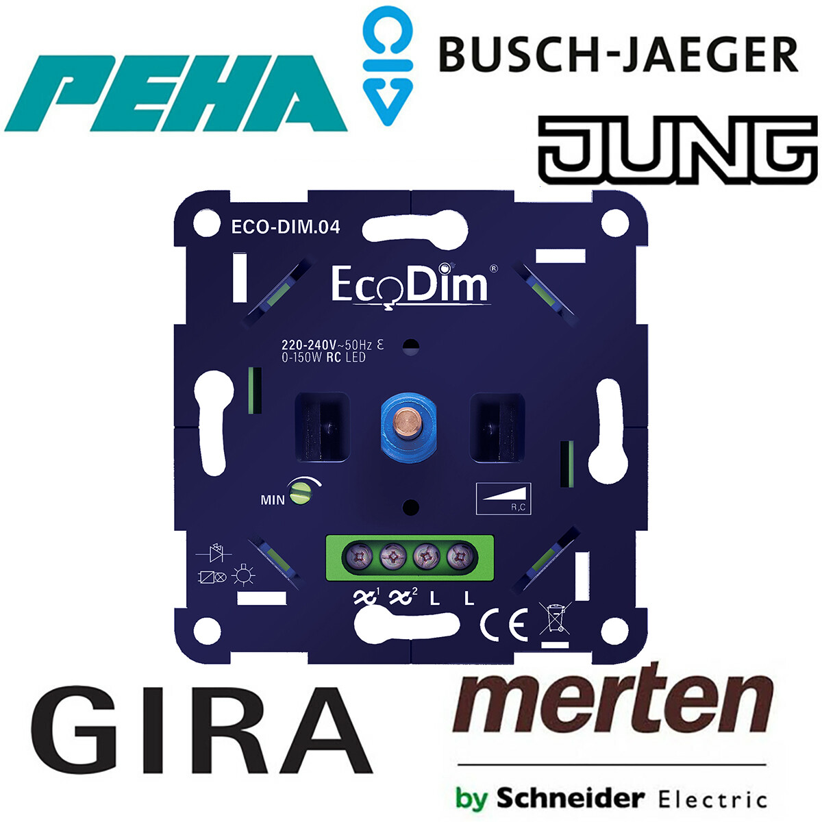 EcoDim - LED-Dimmer - ECO-DIM.04 - Phasenabschnittdimmer RC - Unterputz - Einzeltaste - 0-150W