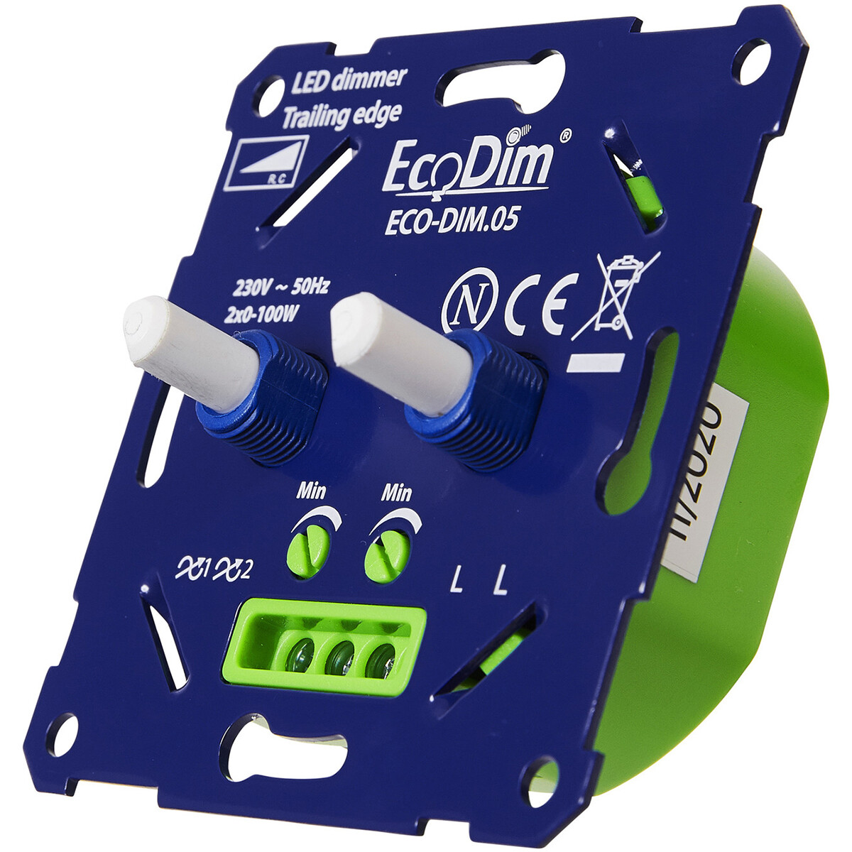 EcoDim - LED-DUO-Dimmer - ECO-DIM.05 - Phasenabschnittdimmer RC - Doppel Unterputzdimmer - Doppeltaste - 0-100W