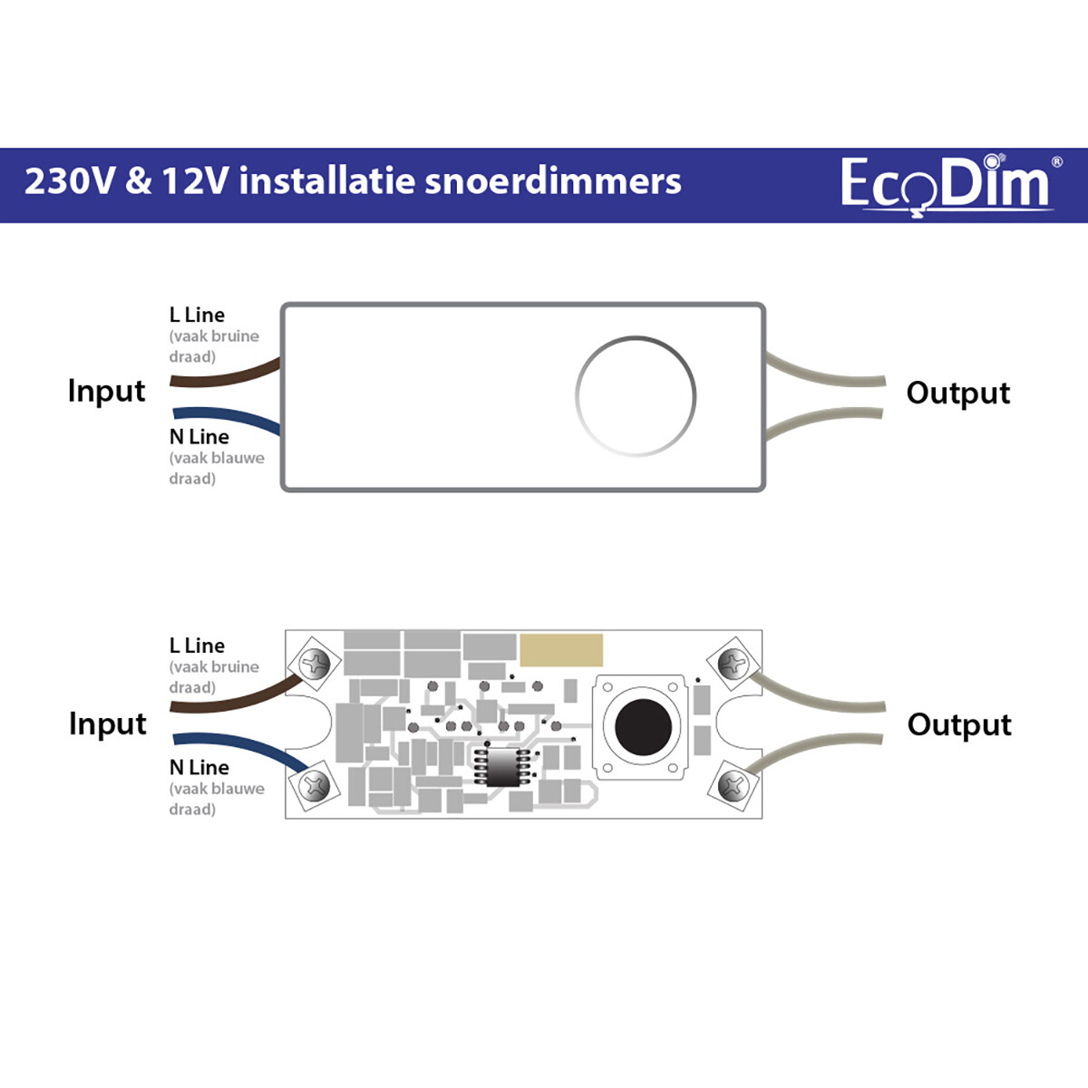 EcoDim - LED-Kabeldimmer - ECO-DIM.08 - Phasenabschnittdimmer RC - Einzeltaste - 0-50W - Weiß