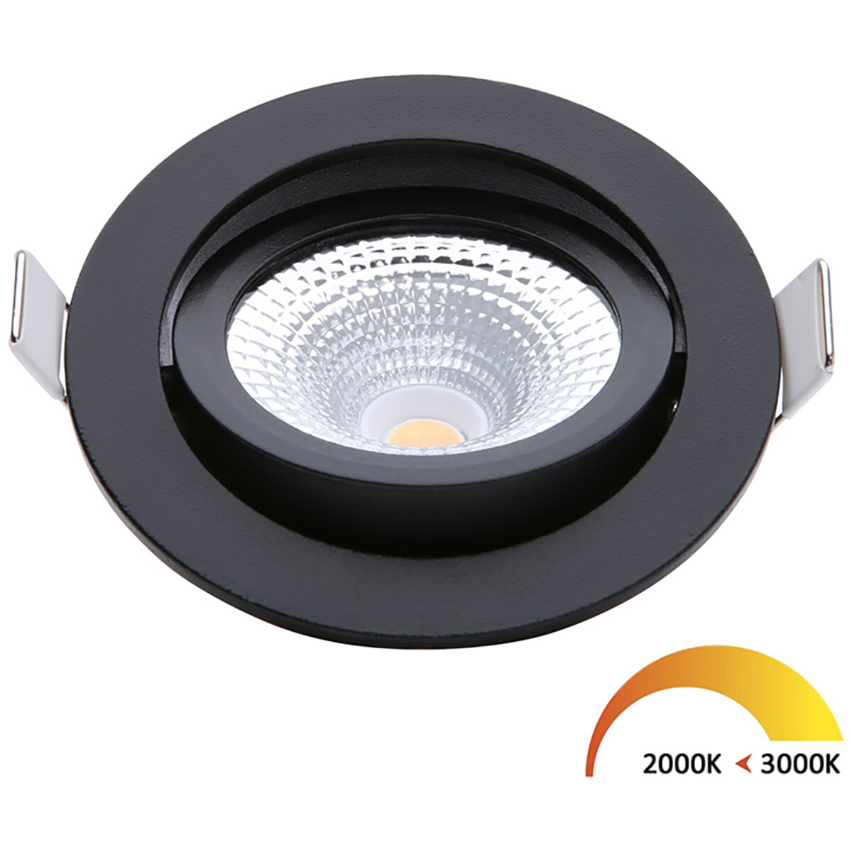 EcoDim - LED Spot - Einbauspot - ED-10023 - 5W - Wasserdicht IP54 - Dimmbar - Dim to Warm - Warmweiß 2000K-3000K - Mattschwarz - Aluminium - Rund - Schwenkbar