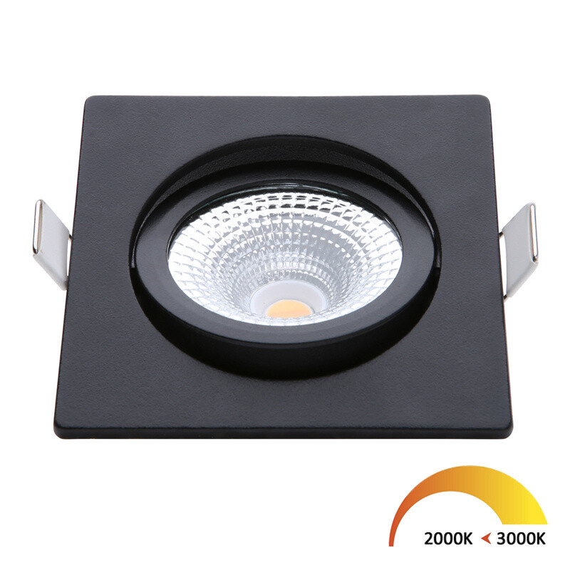 EcoDim - LED Spot - Einbauspot - ED-10026 - 5W - Wasserdicht IP54 - Dimmbar - Dim to Warm - Warmweiß 2000K-3000K - Mattschwarz - Aluminium - Quadrat - Schwenkbar