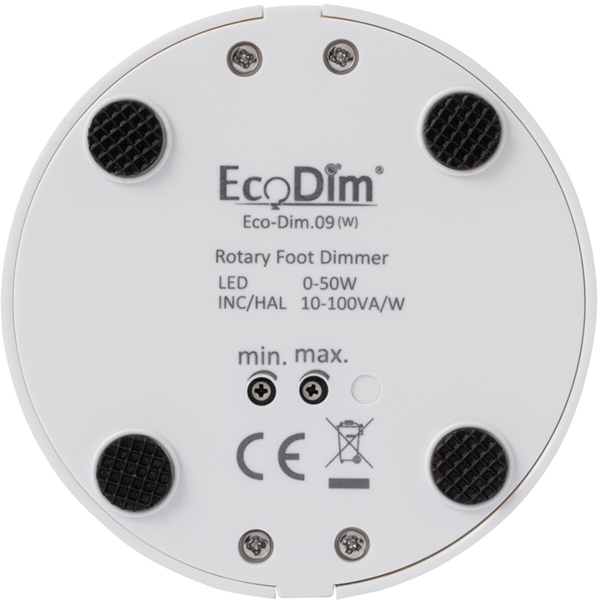 EcoDim - LED Fußbodendimmer - ECO-DIM.09 - Phasenabschnittsdimmer RC - Einzelner Knopf - 0-50W - Rund - Mattweiß