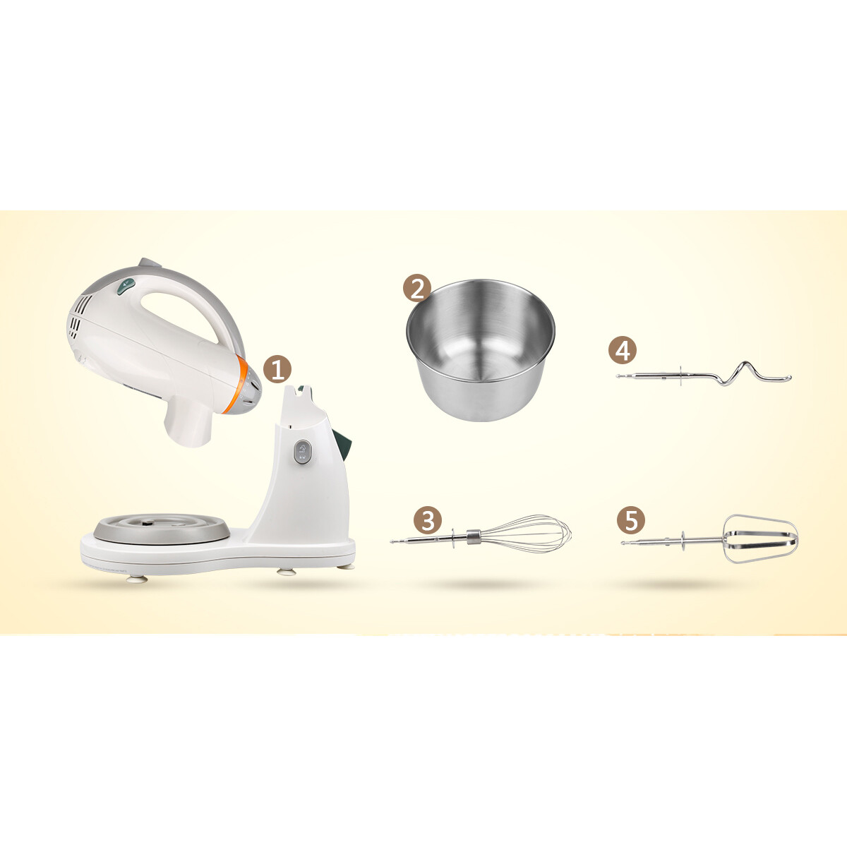 Handmixer mit Rührschüssel - Aigi Surdina - Turbofunktion - 300 Watt - Weiß