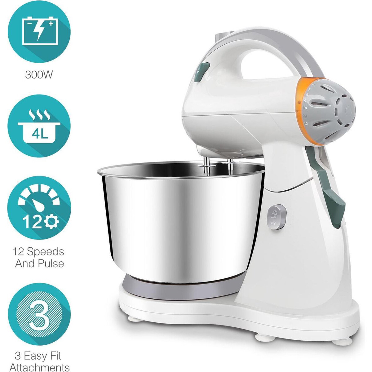 Handmixer mit Rührschüssel - Aigi Surdina - Turbofunktion - 300 Watt - Weiß