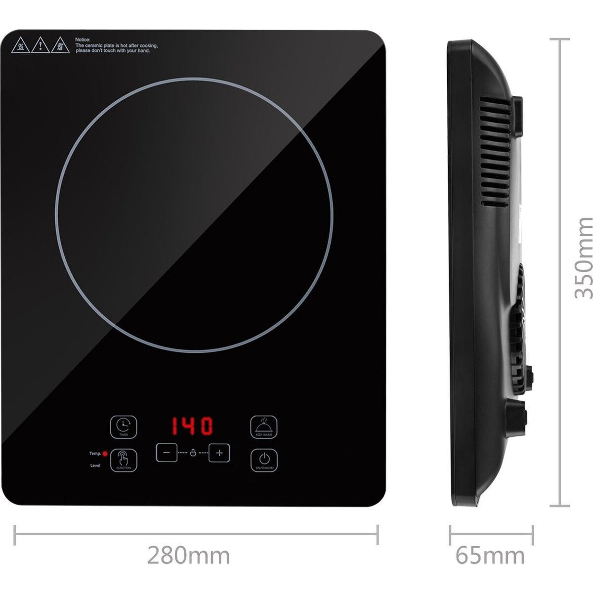 Induktionsherd - Aigi Blony - 2000 Watt - Touch Control - LED Display - Schwarz