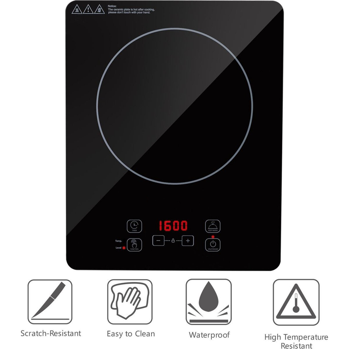 Induktionsherd - Aigi Firany - 2000 Watt - Touch Control - LED Display - Schwarz