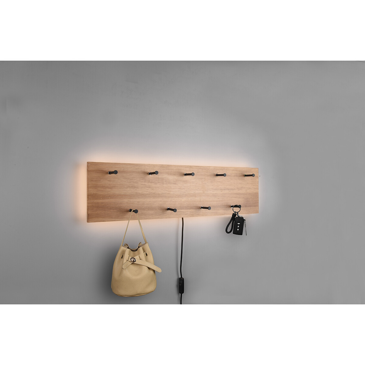 Garderobe - Trion Sammy - Wandgarderobe mit LED Beleuchtung - 10W - Warmweiß 3000K - Braun