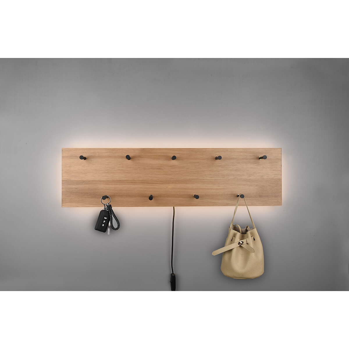 Garderobe - Trion Sammy - Wandgarderobe mit LED Beleuchtung - 10W - Warmweiß 3000K - Braun