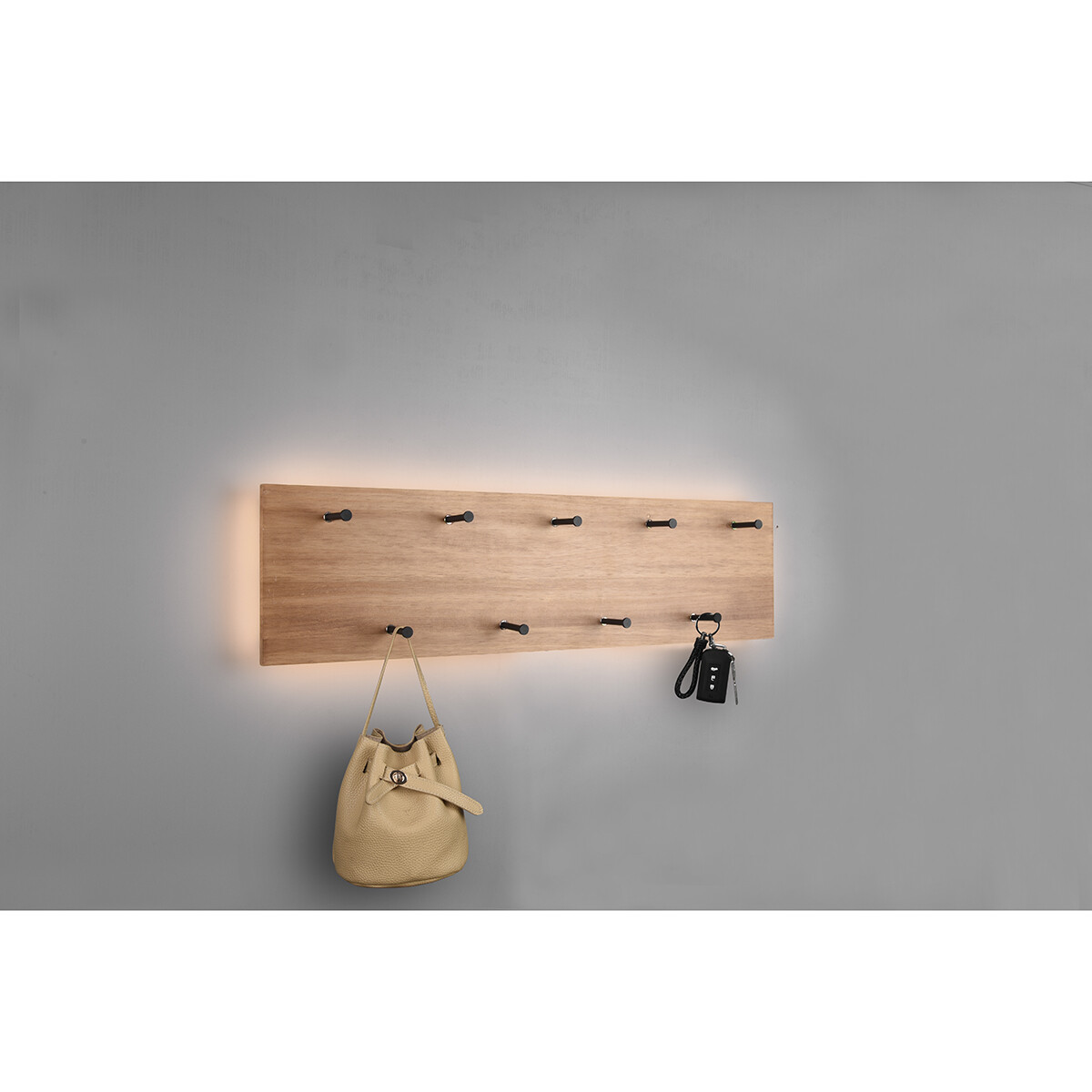 Garderobe - Trion Sammy - Wandgarderobe mit LED Beleuchtung - 10W - Warmweiß 3000K - Braun