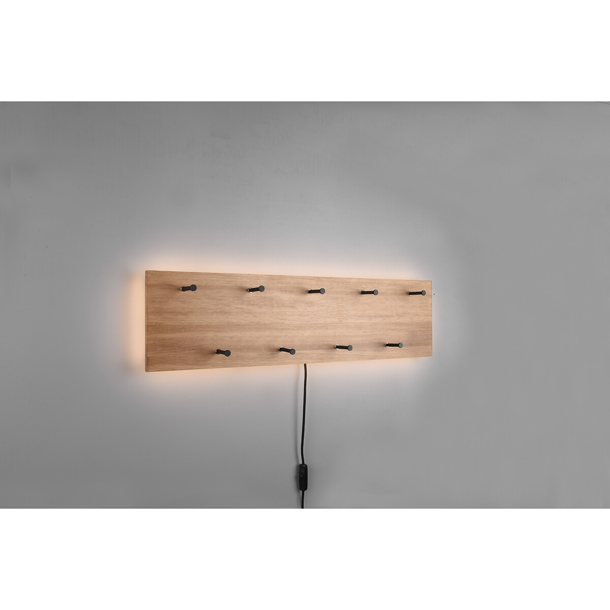 Garderobe - Trion Sammy - Wandgarderobe mit LED Beleuchtung - 10W - Warmweiß 3000K - Braun