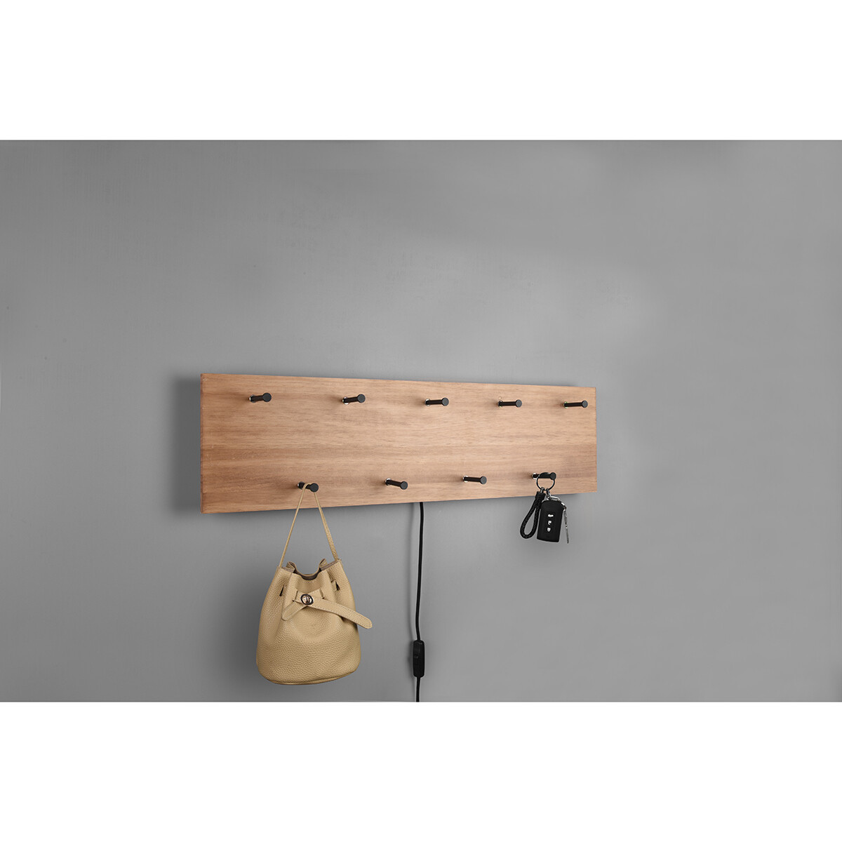 Garderobe - Trion Sammy - Wandgarderobe mit LED Beleuchtung - 10W - Warmweiß 3000K - Braun