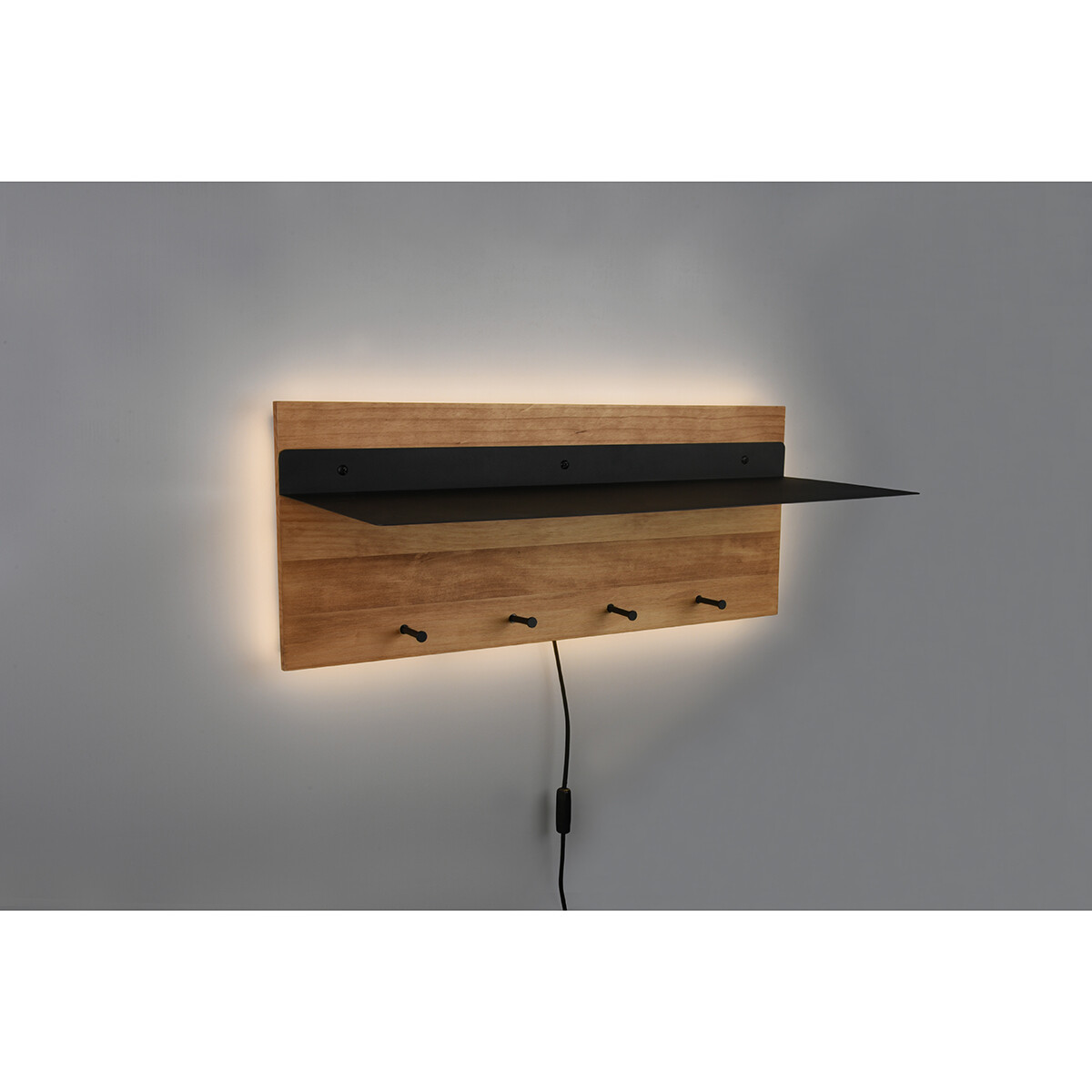 Garderobe - Trion Sammy - Wandgarderobe mit LED Beleuchtung und Korb - 10W - Warmweiß 3000K - Braun