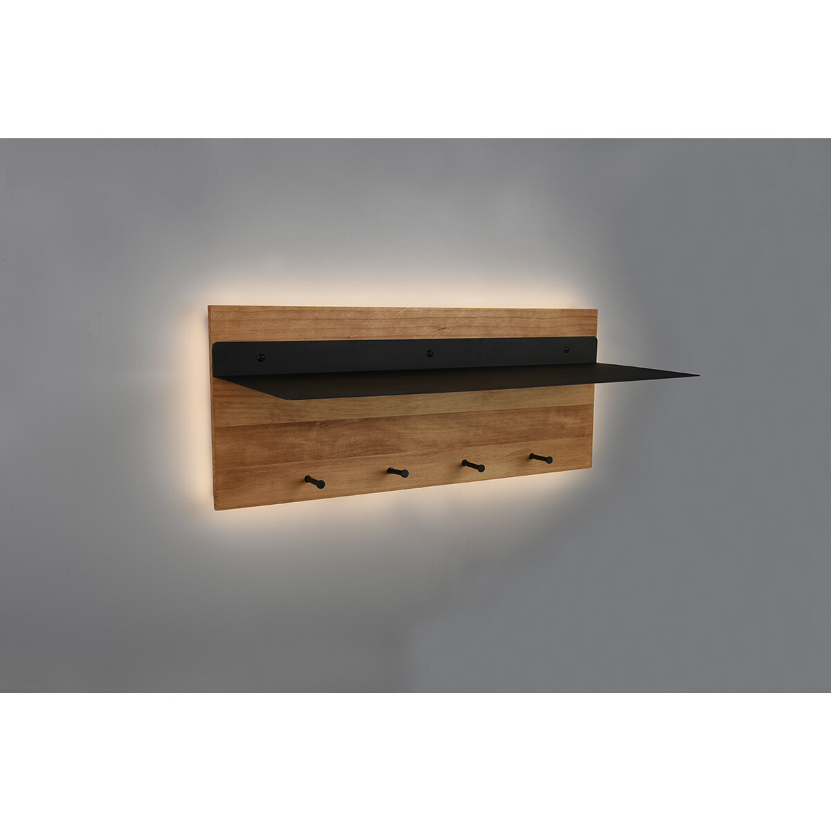 Garderobe - Trion Sammy - Wandgarderobe mit LED Beleuchtung und Korb - 10W - Warmweiß 3000K - Braun