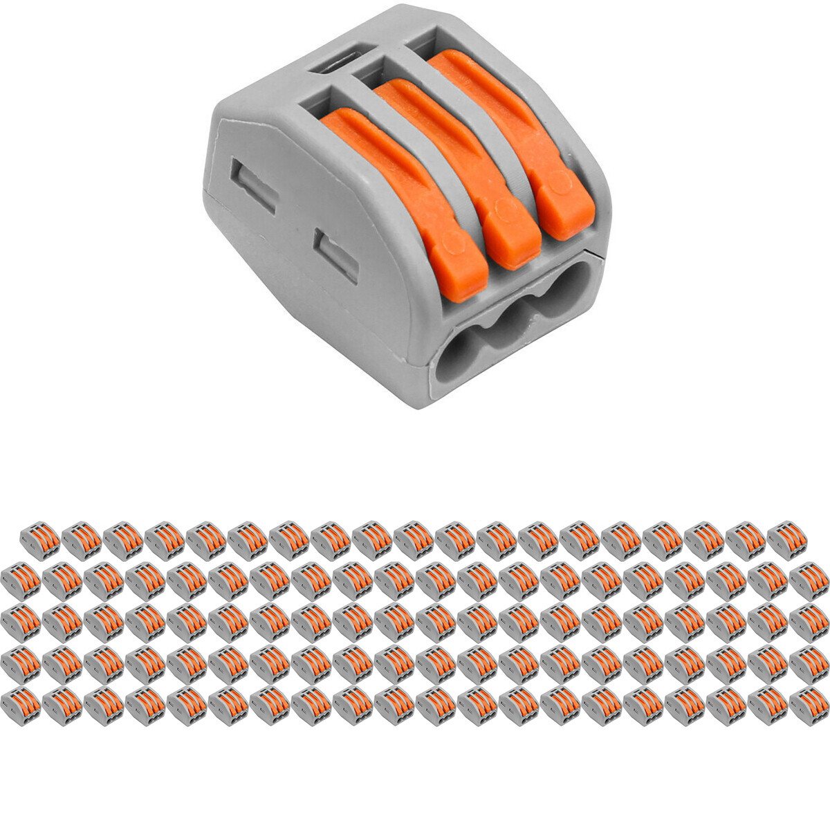 Verbindungsklemmen - Anschlussklemme - 100 Stück - 3-polig mit Klemmen - Grau/Orange