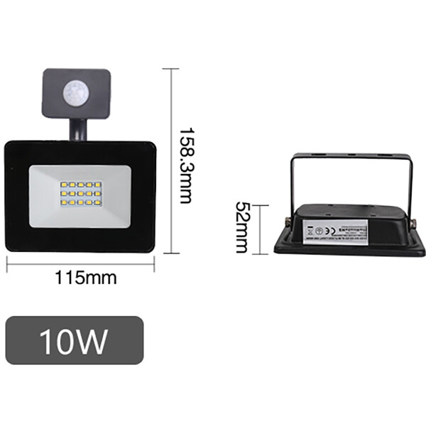 LED Baustrahler 10 Watt mit Sensor - LED-Scheinwerfer - Aigi Stado - Kaltweiß 6400K - Wasserdicht IP65 - Mattschwarz - Aluminium