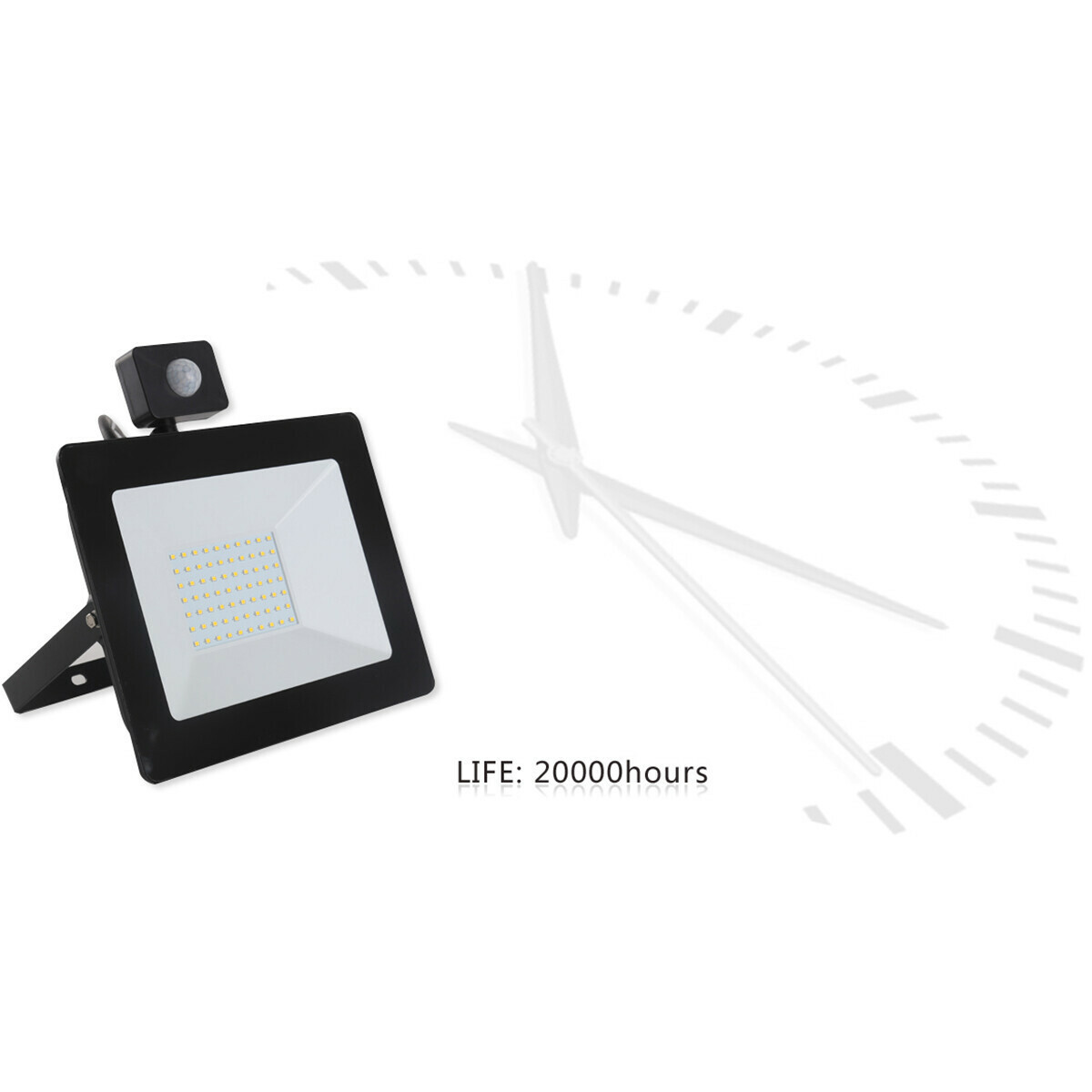 LED Baustrahler 50 Watt mit Sensor - LED Flutlicht - Aigi Stado - Kaltweiß 6400K - Wasserdicht IP65 - Matt Schwarz - Aluminium