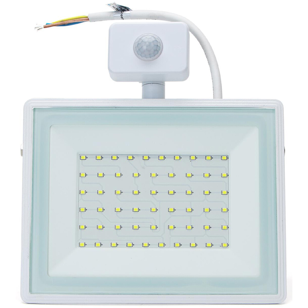 LED Baustrahler 50 Watt mit Sensor - LED Flutlicht - Aigi Sunny - Kaltweiß 6400K - Wasserdicht IP65 - Matt Weiß - Aluminium