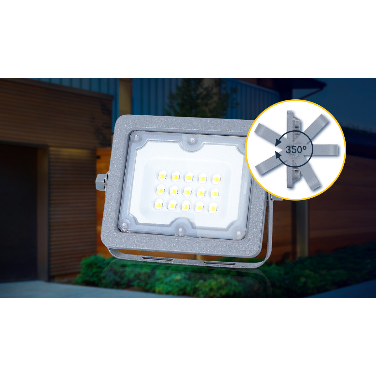 LED Baustrahler - Aigi Zuino - 10 Watt - Kaltweiß 6500K - Wasserdicht IP65 - Schwenkbar - Mattgrau - Aluminium