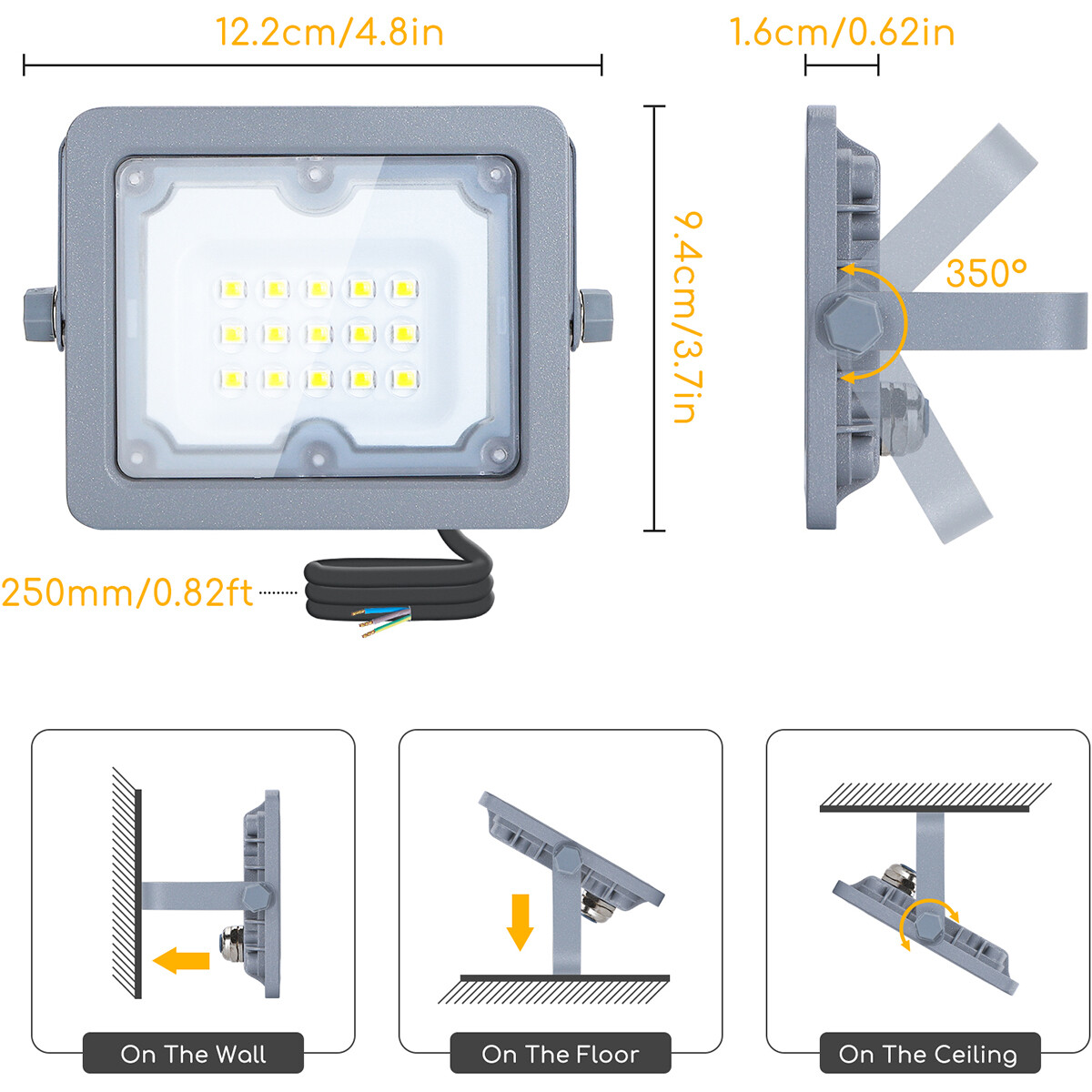 LED Baustrahler - Aigi Zuino - 10 Watt - Kaltweiß 6500K - Wasserdicht IP65 - Schwenkbar - Mattgrau - Aluminium