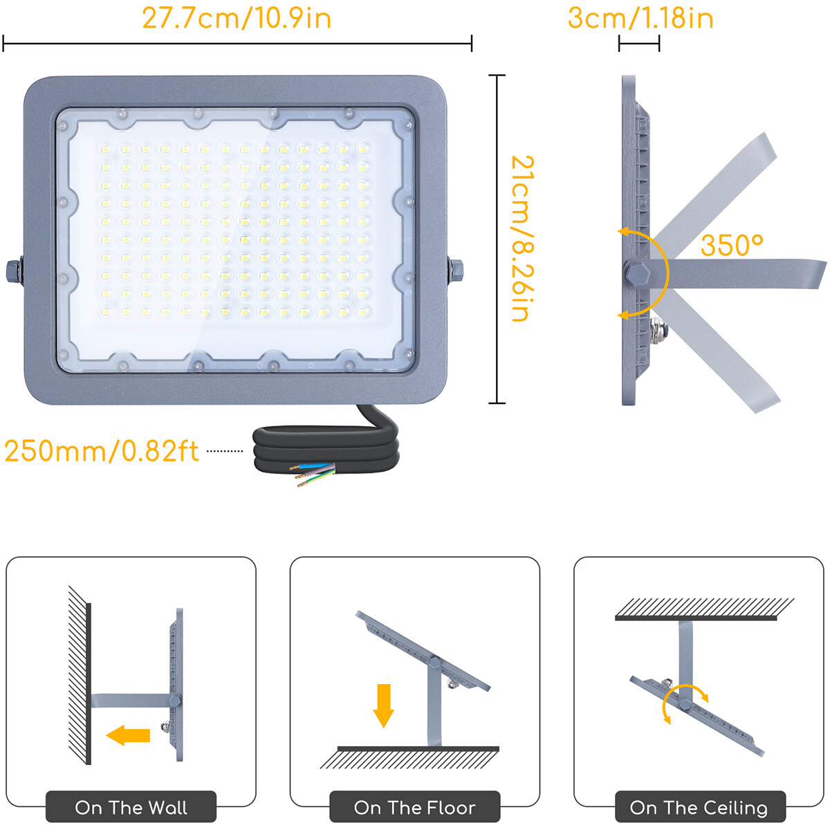 LED Baustrahler - Aigi Zuino - 100 Watt - Kaltweiß 6500K - Wasserdicht IP65 - Schwenkbar - Mattgrau - Aluminium