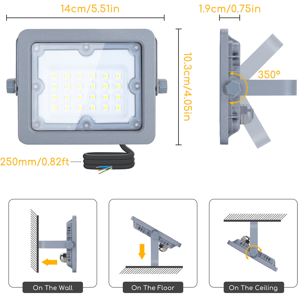 LED Baustrahler - Aigi Zuino - 20 Watt - Neutralweiß 4000K - Wasserdicht IP65 - Schwenkbar - Mattgrau - Aluminium