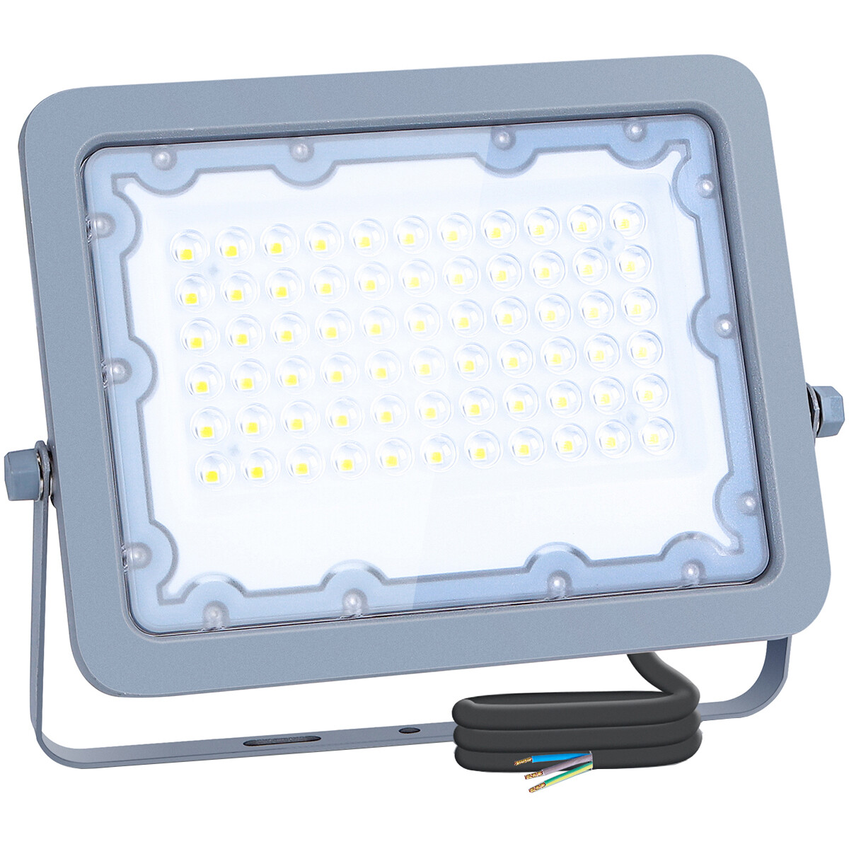 LED Baustrahler - Aigi Zuino - 50 Watt - Kaltweiß 6500K - Wasserdicht IP65 - Schwenkbar - Mattgrau - Aluminium