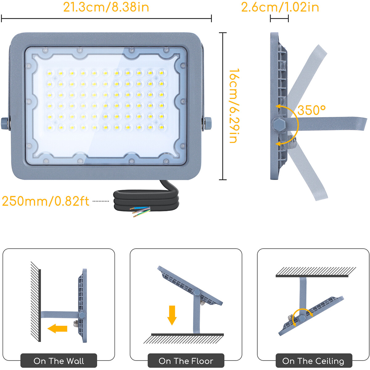 LED Baustrahler - Aigi Zuino - 50 Watt - Kaltweiß 6500K - Wasserdicht IP65 - Schwenkbar - Mattgrau - Aluminium