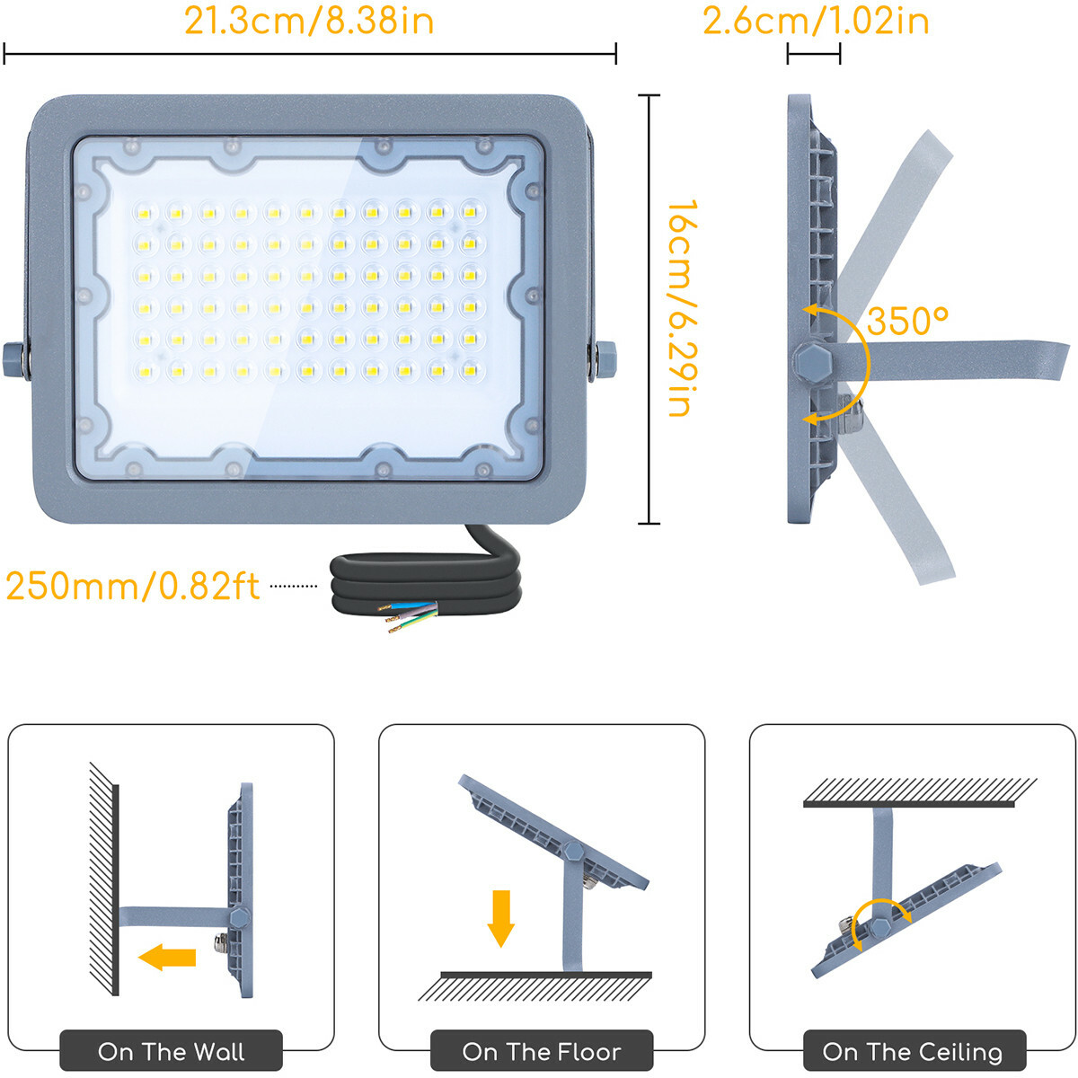 LED Baustrahler - Aigi Zuino - 50 Watt - Neutralweiß 4000K - Wasserdicht IP65 - Schwenkbar - Mattgrau - Aluminium