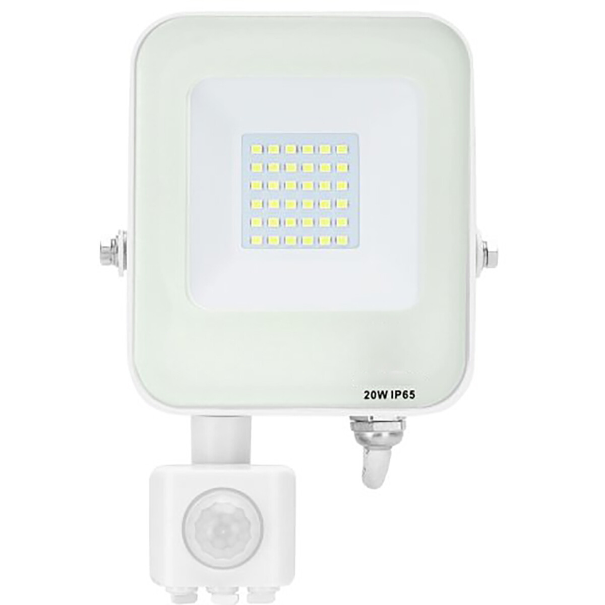 LED Baustrahler mit Bewegungsmelder - LED Flutlicht - Aigi Rekan - 20 Watt - Neutralweiß 4000K - Wasserdicht IP65 - Rechteckig - Matt Weiß - Aluminium