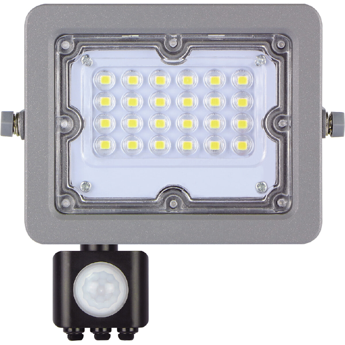 LED Baustrahler mit Sensor - Aigi Zuino - 20 Watt - Kaltweiß 6500K - Wasserdicht IP65 - Schwenkbar - Mattgrau - Aluminium