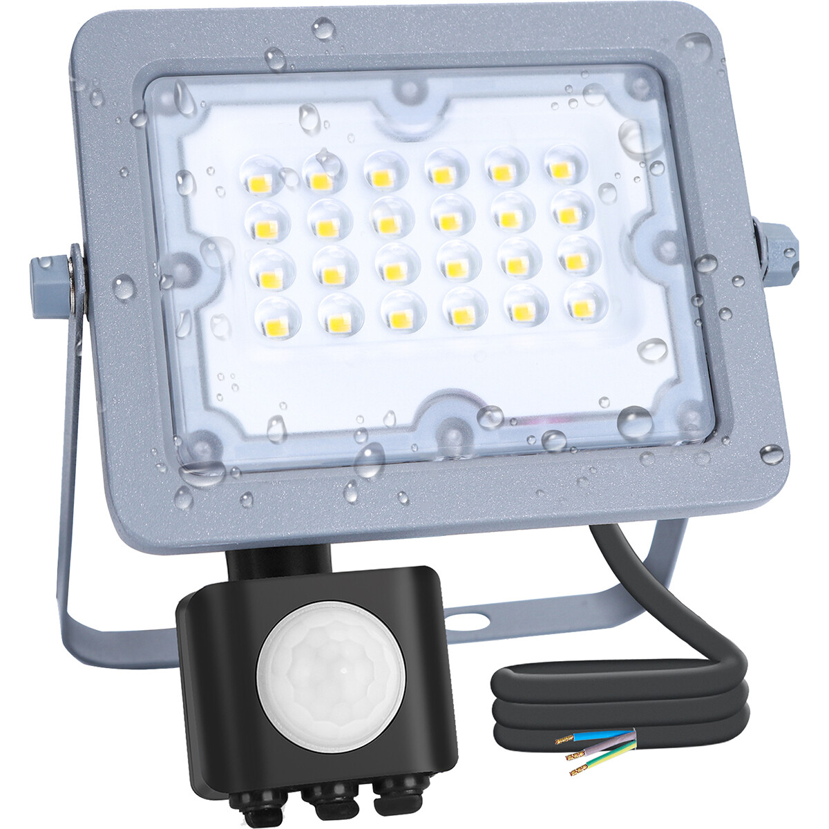 LED Baustrahler mit Sensor - Aigi Zuino - 20 Watt - Kaltweiß 6500K - Wasserdicht IP65 - Schwenkbar - Mattgrau - Aluminium