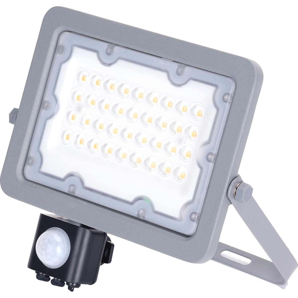 LED Baustrahler mit Sensor - Aigi Zuino - 30 Watt - Neutralweiß 4000K - Wasserdicht IP65 - Schwenkbar - Mattgrau - Aluminium