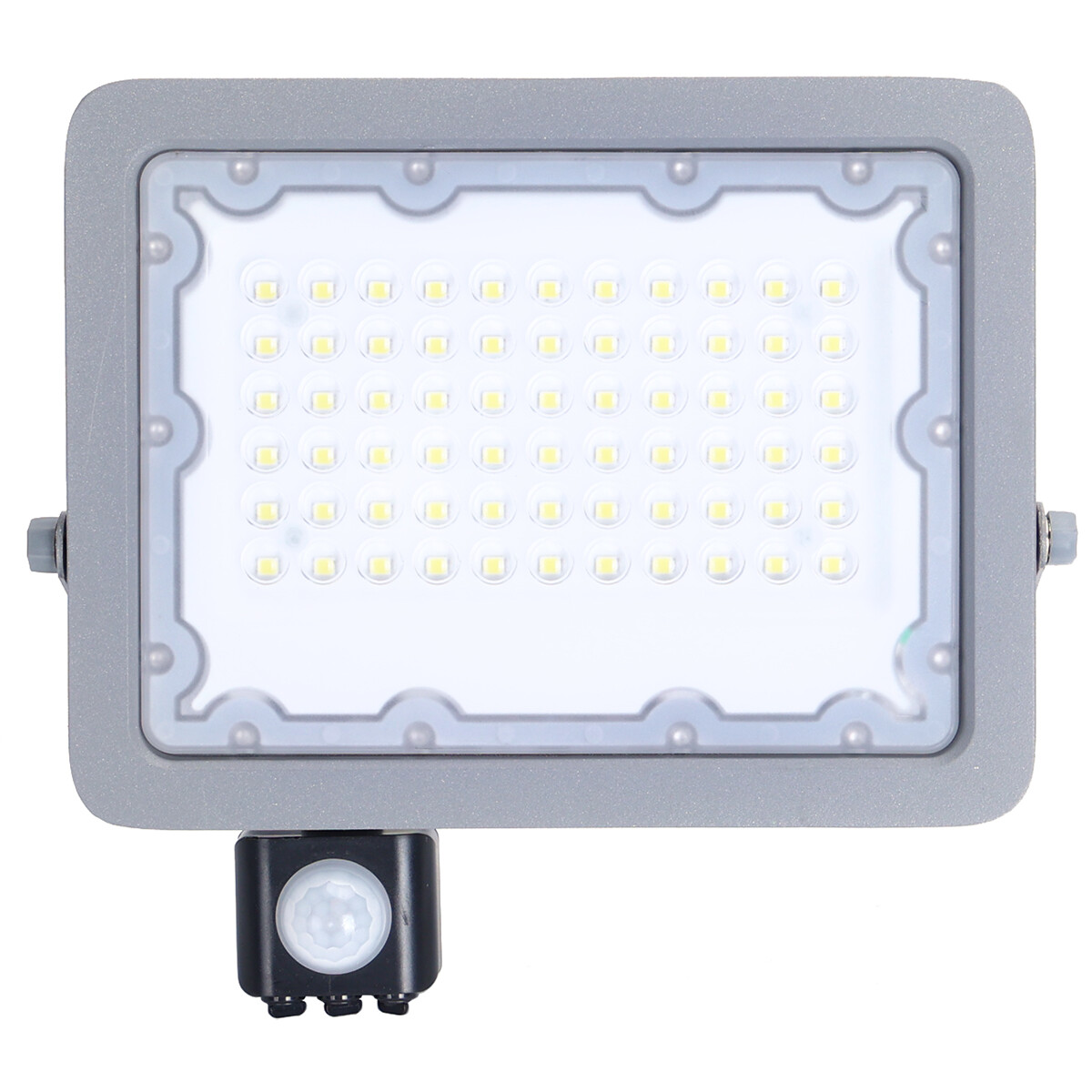 LED Baustrahler mit Sensor - Aigi Zuino - 50 Watt - Kaltweiß 6500K - Wasserdicht IP65 - Schwenkbar - Mattgrau - Aluminium