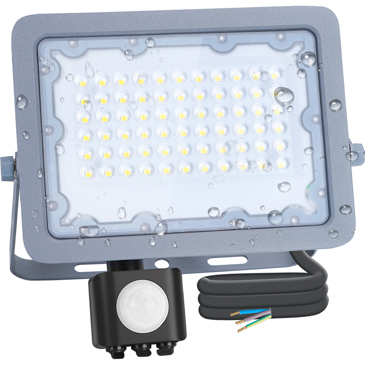 LED Baustrahler mit Sensor - Aigi Zuino - 50 Watt - Kaltweiß 6500K - Wasserdicht IP65 - Schwenkbar - Mattgrau - Aluminium