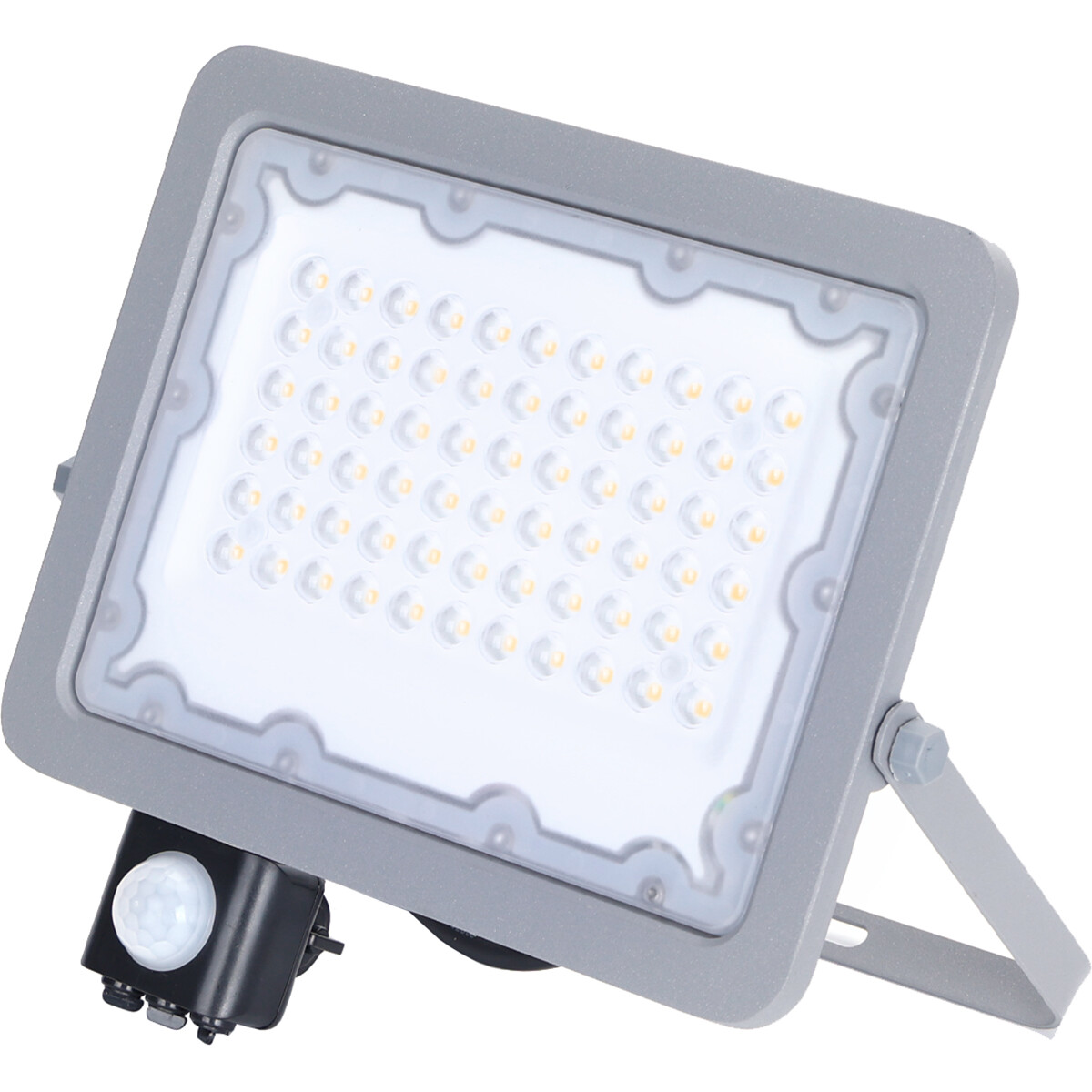 LED Baustrahler mit Sensor - Aigi Zuino - 50 Watt - Neutralweiß 4000K - Wasserdicht IP65 - Schwenkbar - Mattgrau - Aluminium